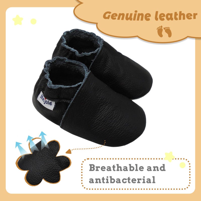 Mejale Baby Boy Girl Shoes Soft Soled Leather Moccasins Anti-Skid Infant Toddler Prewalker(Black,12-18 Months) - Image 2